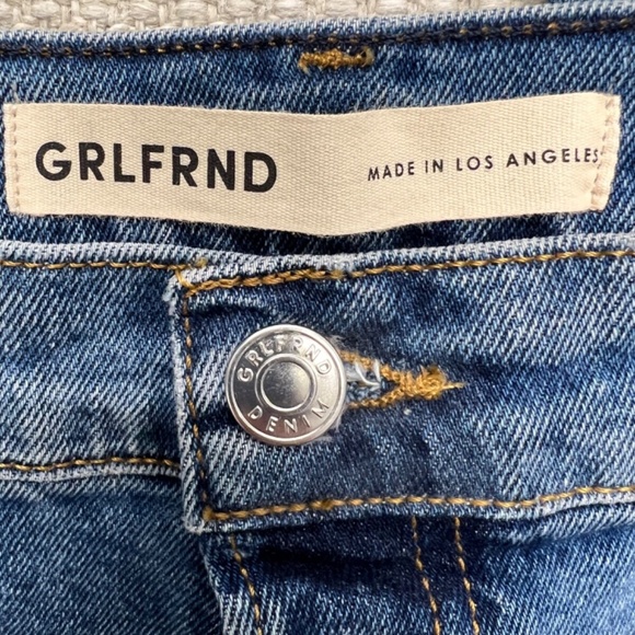 GRLFRND Jean 29 Blue Super Hi Rise Button Fly Slim Crop Stretch Distressed Piper - Picture 6 of 10